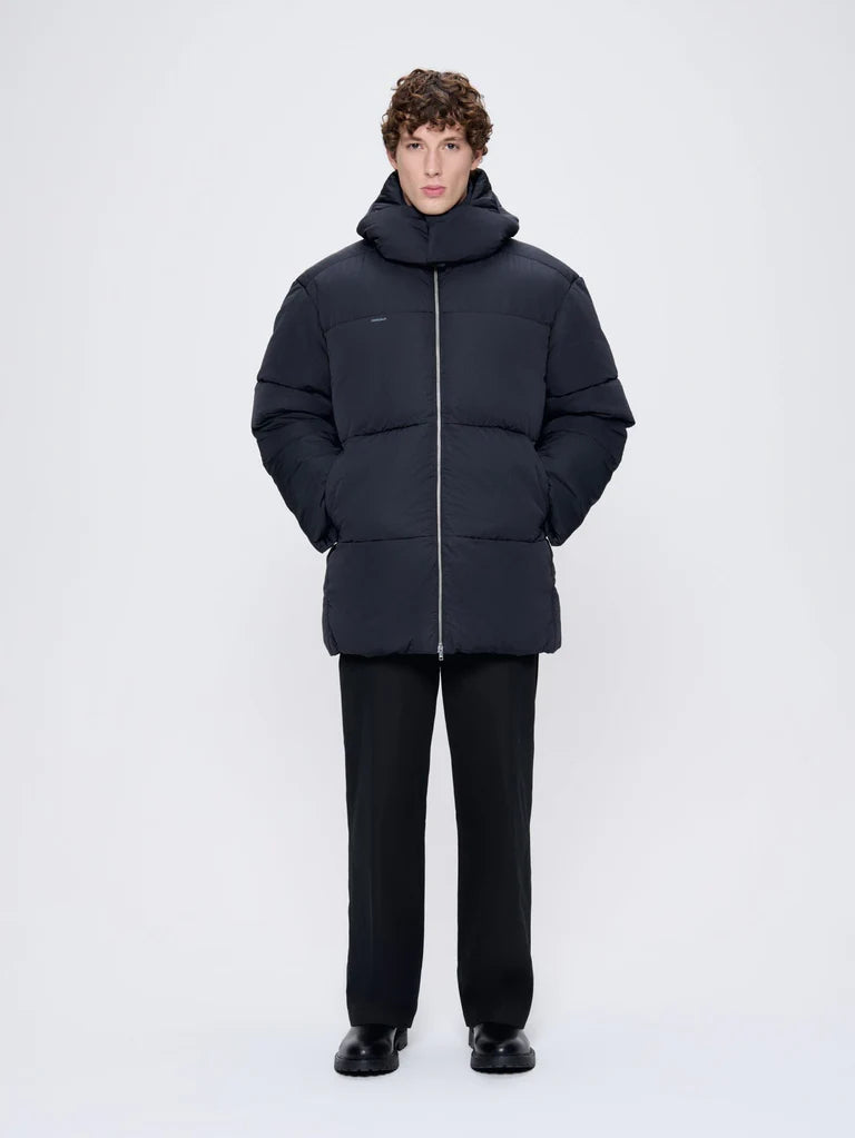 Mens Flower-Warmth Recycled Nylon Long Puffer - Black