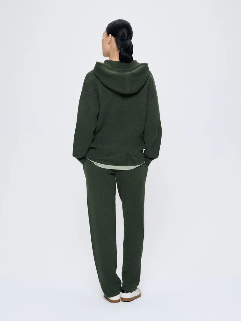 Womens Recycled Cashmere Tapered Track Pants - Rosemary Green