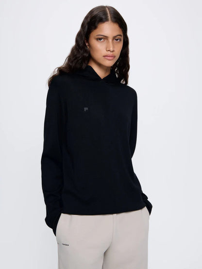 Womens Regenerative Merino Wool Hoodie - Black