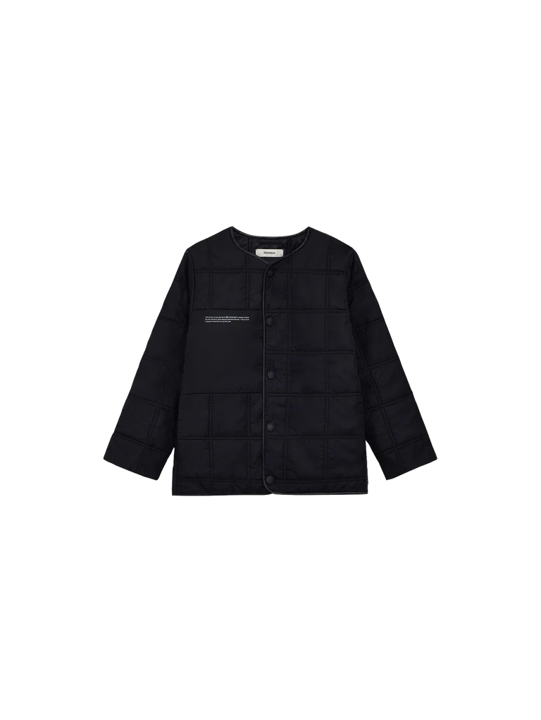 Kid's Flower-Warmth Quilted Collarless Jacket - Black