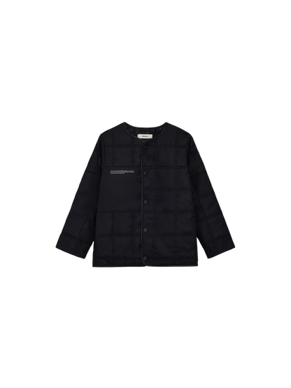 Kid's Flower-Warmth Quilted Collarless Jacket - Black