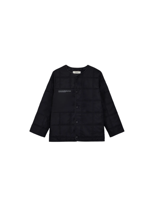 Kid's Flower-Warmth Quilted Collarless Jacket - Black