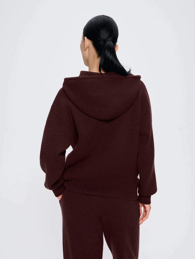 Womens Recycled Cashmere Hoodie - Dark Burgundy