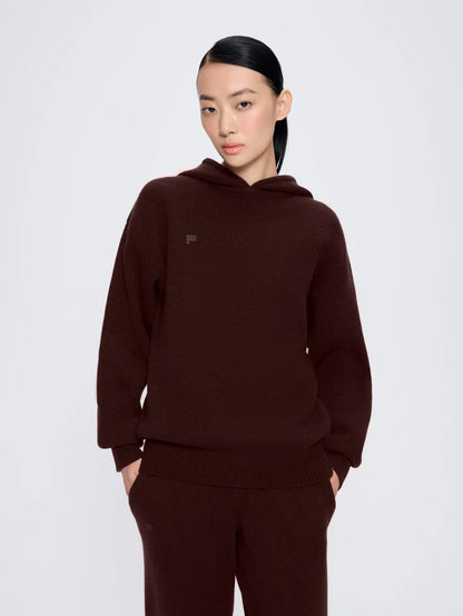 Womens Recycled Cashmere Hoodie - Dark Burgundy