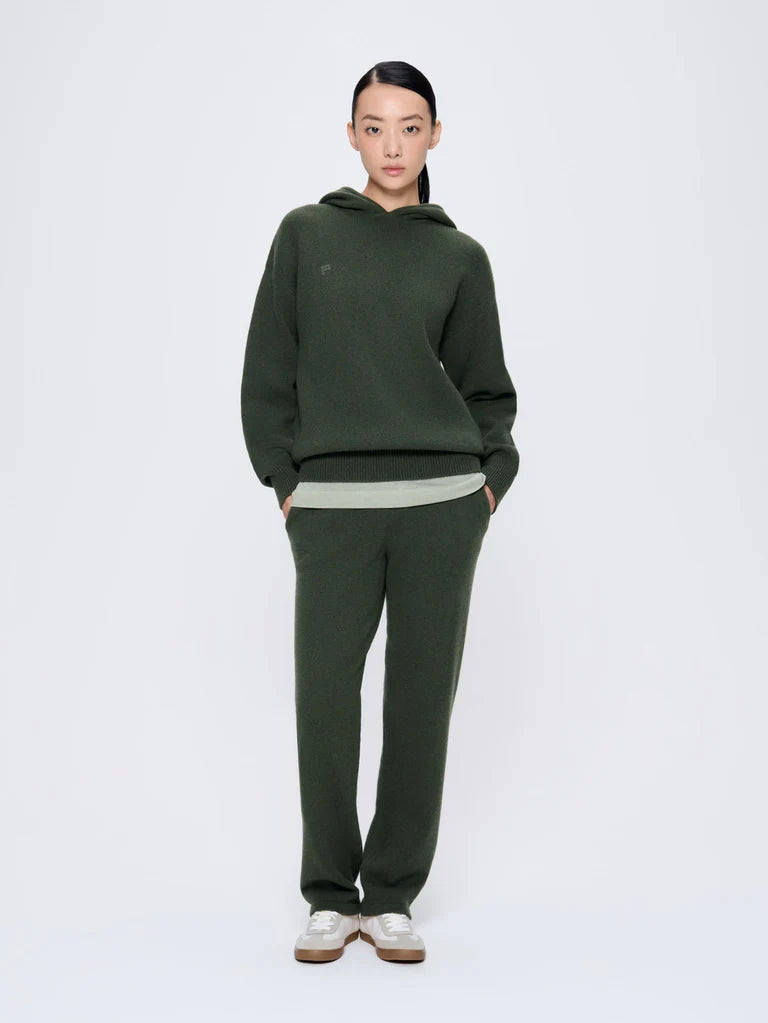 Womens Recycled Cashmere Tapered Track Pants - Rosemary Green