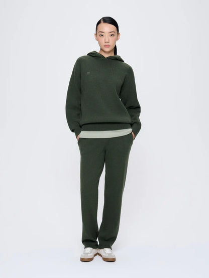 Womens Recycled Cashmere Tapered Track Pants - Rosemary Green