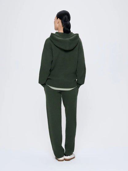 Womens Recycled Cashmere Tapered Track Pants - Rosemary Green